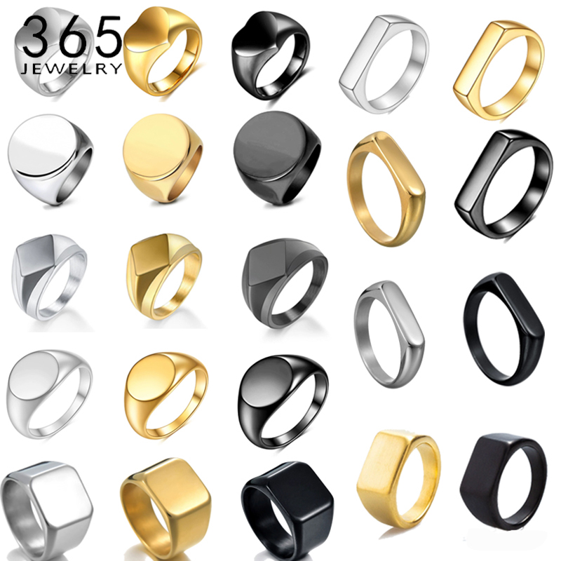 Initial Ring Custom - 365 ステンレス鋼パンクロックスムーズシグネットカスタムネームリング男性ヒップホップパーティー男性パーソナライズされたウェディングジュエリー