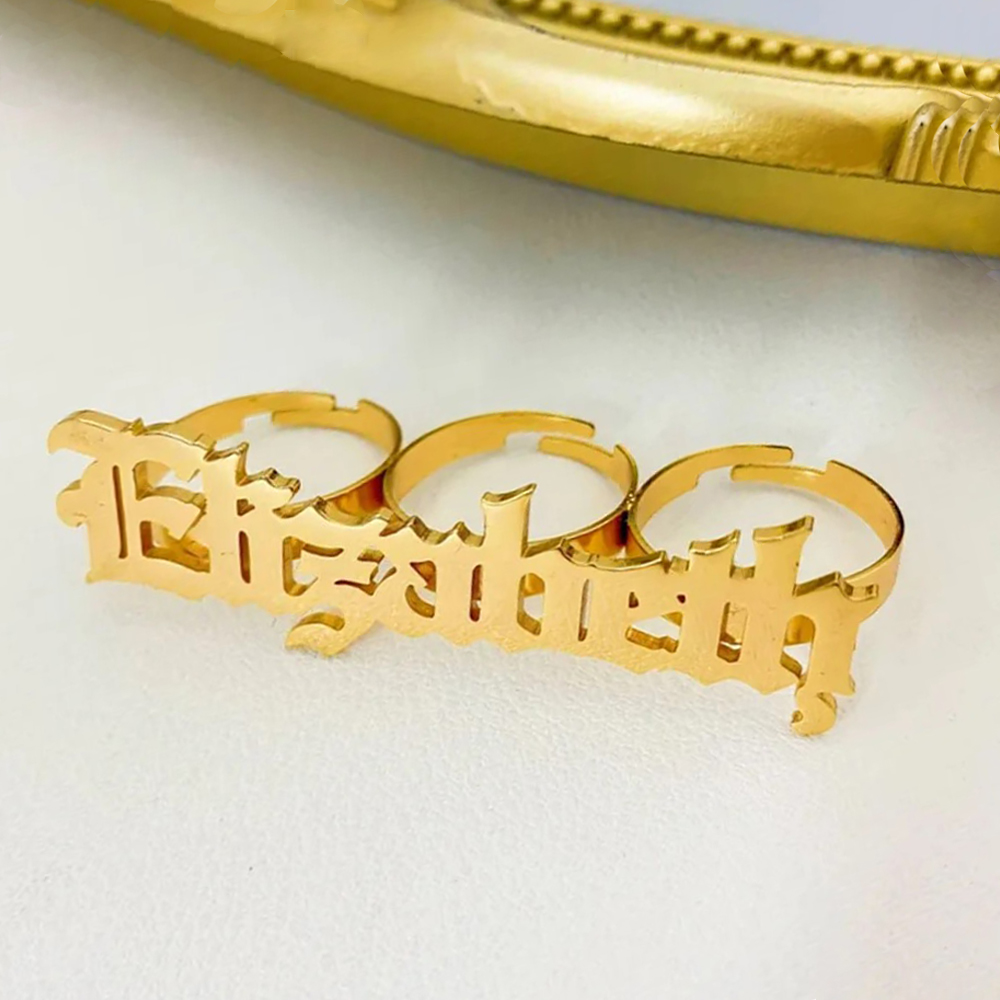 女性用の調整可能なカスタムネームリング,3本指の大きなリング - Initial Ring Custom のレビューと価格
