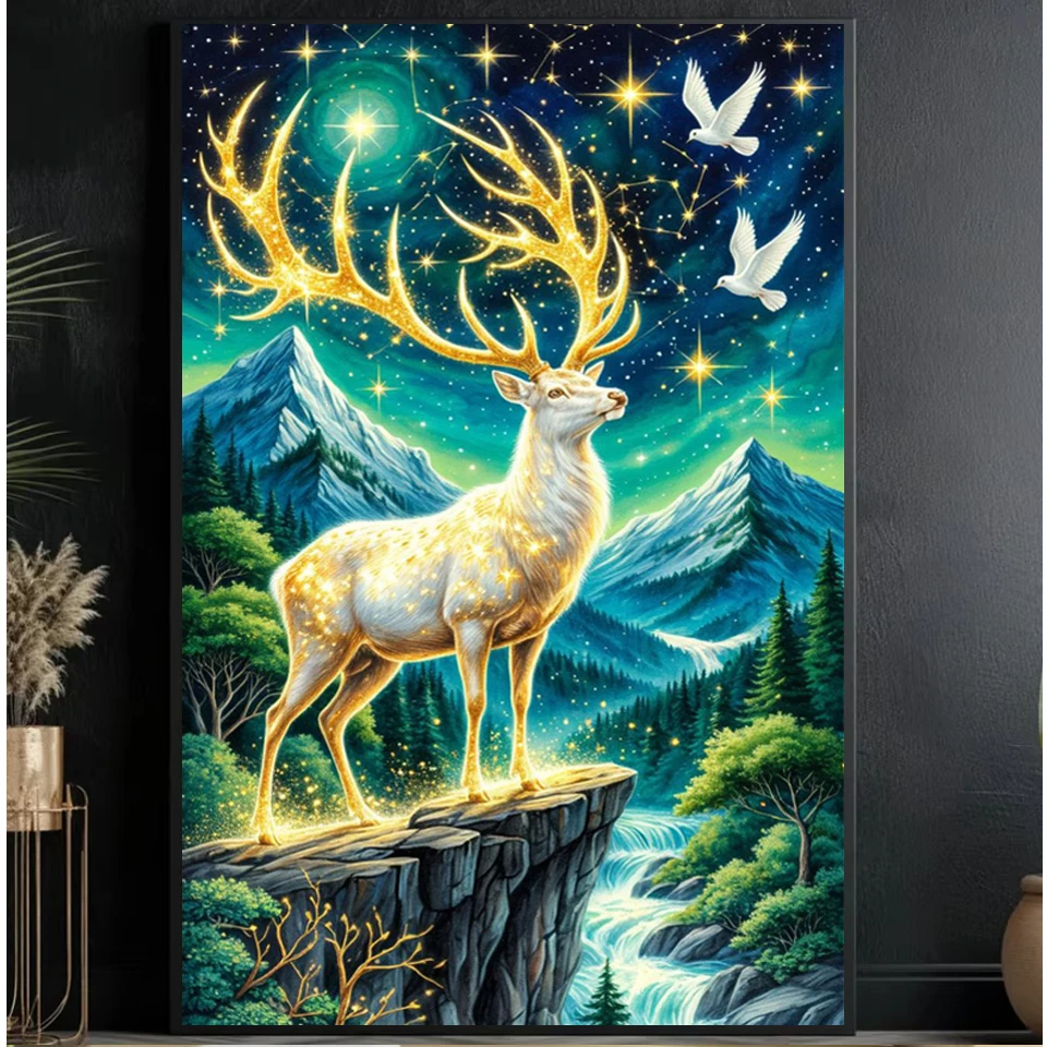 新入荷：ダイヤモンドペイントアート「夢のような金色のエルク」 - Photo Mosaic Print のレビューと価格