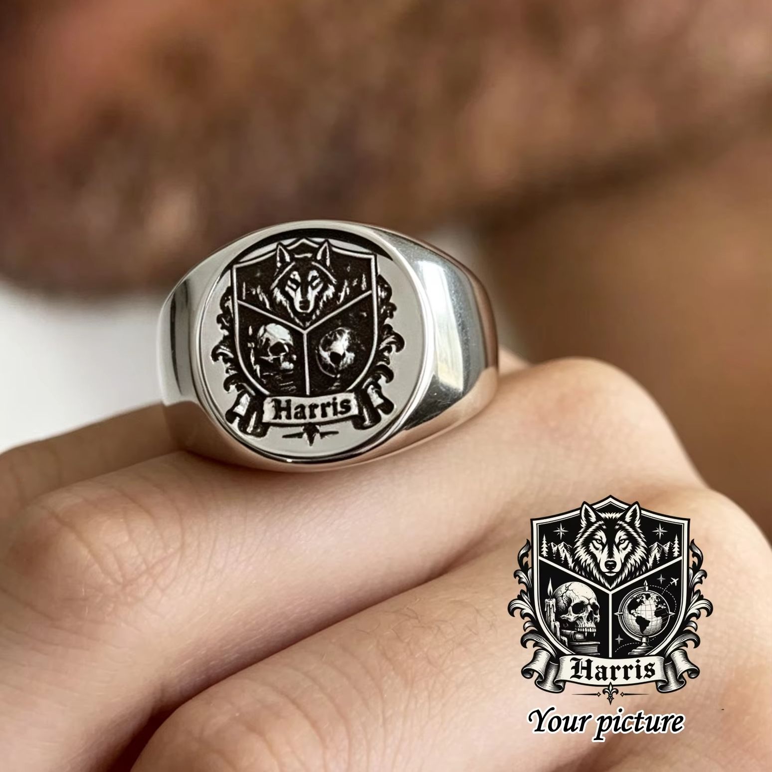 カスタム写真入りシグネットリング、パーソナライズされたファッ - Initial Ring Custom のレビューと価格